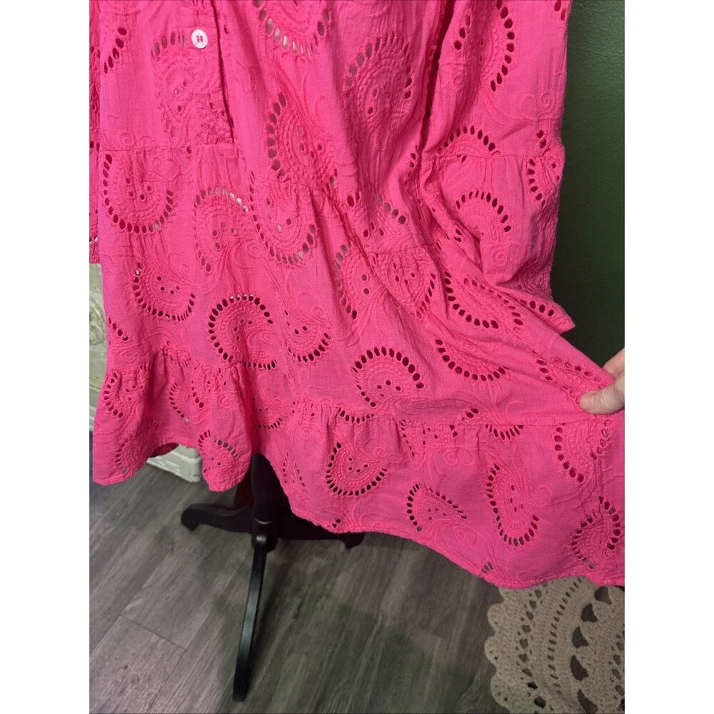 100% Cotton Pink Eyelet Swimsuit Coverup Coastal Beachwear Vacation Coverup